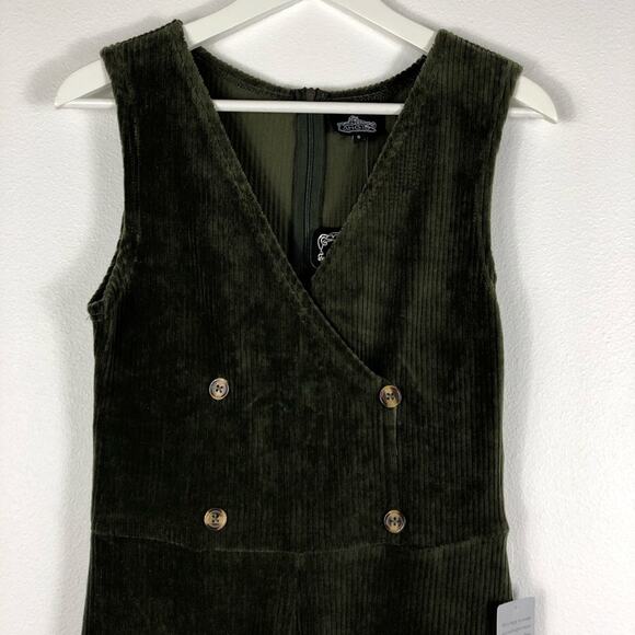 ANGIE Green Corduroy Cropped Jumpsuit Small NWT Stretch Surplice Button Boho - Picture 7 of 9